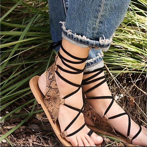 Free People x Faryl Robin Snake Maddox Gladiator Vegan Leather Lace Up Sandals - Picture 1 of 9